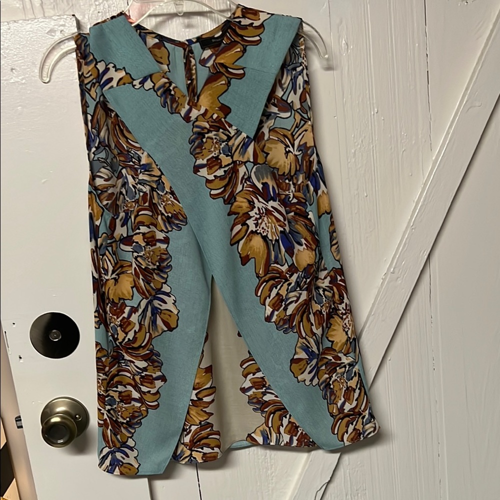 BCBGMaxAzria Asymmetrical Sleeveless Blouse Blue and Brown